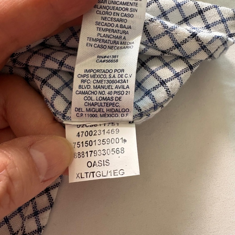 NWT Chaps Button Down Shirt Mens XL Tall White Blue Check Long Sleeve Office - Picture 6 of 6